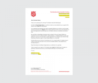 Appreciation Letter for the Red Shield Appeal