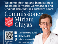 Welcome Meeting and Installation of incoming Territorial Commander - Commissioner Miriam Gluyas